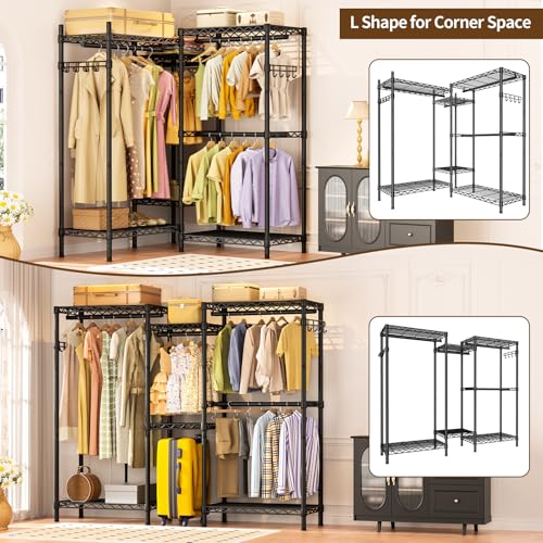 Golpart Heavy Duty Garment Rack Clothes Rack,Large Metal Closet Organizer System Storage Wardrobe,Freestanding Clothing Rack Black 15.75" D x 77.5" W x 77" H - color: Black, size: 15.75"D x 77.5"W x 77"H