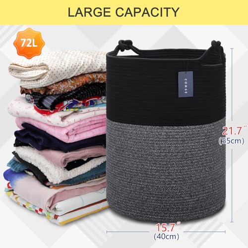 COMSE Extra Large Blanket Basket, Tall Woven Storage Basket, Nursery Hamper, 15.7”x 21.7”, Cotton Rope Laundry Hamper for Toys Clothes Towels, Black - color: Black