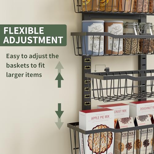 Eastherry Over The Door Organizer，8-Tier Over The Door Pantry Organizer with Adjustable Baskets，Metal Hanging Pantry Organizers and Storage for Kitchen, Back of Door Seasoning Rack (Black) - color: Black