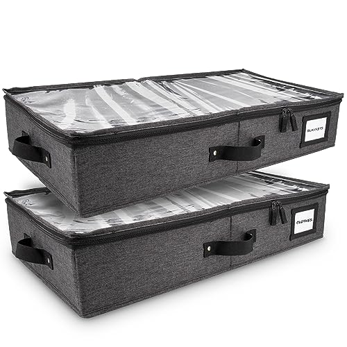 HOMELUX THEORY 2pc Under Bed Storage Containers, Bedroom Under the Bed Drawer Storage Organizer with Bins and Lids, Large Underbed Clothes Storage Box Ideal for Blanket, Fabric, & Shoes (Dark Gray) - color: Dark Gray, size: Large (2pc)