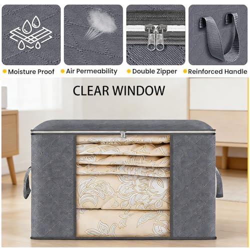 2 Pack Storage Bags, 100L Extra Large Clothes Storage Bins, Foldable Closet Organizers Containers for comforter Clothing Blanket Pillows Organization with Handle - size: 2 Pack-100L Storage Bags