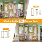 Higeego Large Clothes Rack, Clothing Rack for Hanging Clothes, Heavy Duty Garment Rack, Freestanding Wardrobe Closet with Extendable Hanger Rods, Width from 7.8 to 10.8 ft, H11 Gold - color: Gold, style: 5 Row