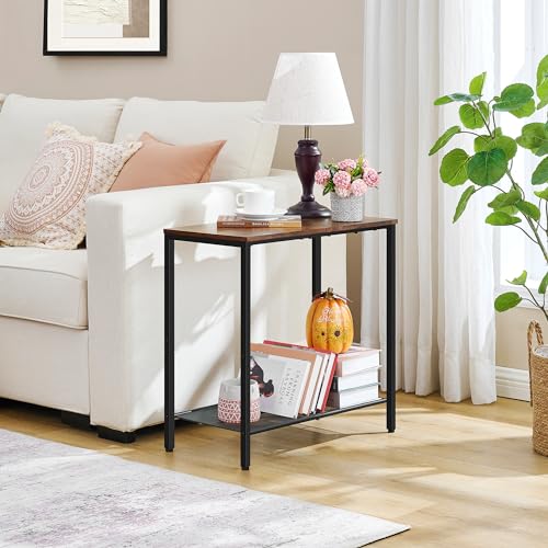 Hoctieon 2 Tier End Table, Sofa Side Table, Narrow Side Table with Storage, Slim Nightstand for Small Spaces, Metal Frame, for Living Room, Bedroom, Sofa Couch, Hall, Rustic Brown - color: Brown, size: 1 Pack
