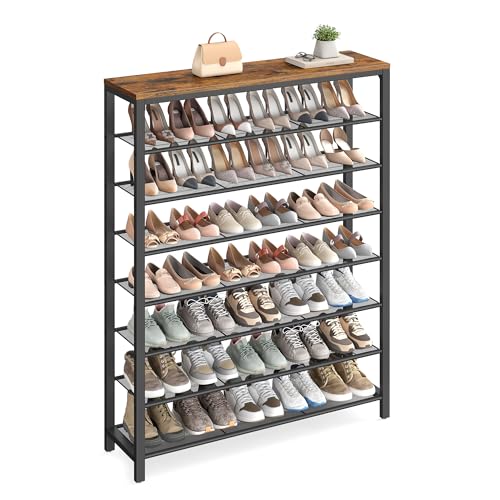 VASAGLE 8 Tier Shoe Rack, Shoe Organizer for Closet, Entryway, 32-40 Pairs of Shoes, Large Shoe Rack Organizer with 7 Metal Mesh Shelves, 11.8 x 39.4 x 59.8 Inches, Rustic Brown and Black ULBS012B01 - color: Rustic Brown, size: 8 Tiers (39.4"W)