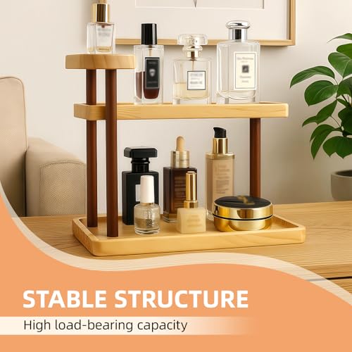 Bathroom Countertop Organizer,Vanity Organizer and Storage for Cosmetic Skincare Perfume, Ideal Storage Solution for Perfumes, Cosmetics, Spices, Handmade Toys, Office Supplies. - color: wooden color