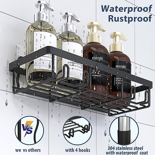 Liuoud 5 Pack Shower Caddy Organizer Rack Shelf for Inside Shower, Adhesive Bathroom Wall Storage Basket Rustproof Stainless Steel Shampoo Holder, Bathroom Accessory Decor Set, Black. - color: Black