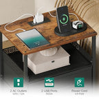 JARHETUN Nightstand Set of 2, Night Stands with Charging Station, 26.4 Inch Tall Bedside Table with Metal Shelf, Modern Side End Table with 3 Fabirc Drawers, Small Dresser for Bedroom, Rustic Brown - color: Rustic Brown, style: Power
