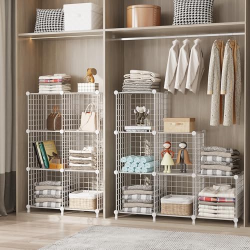 AWTATOS 12 Cube Storage Wire Closet Organizers DIY Stackable Storage Shelves Bookcase Cabinet for Home Office, White - color: White+translucent, size: 12 Cube(30x30cm)