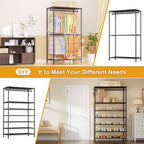 Ulif E13 Max Heavy Duty Clothes Rack（With 4 Hanger Rods & 8 Shelves） Freestanding Clothing Racks for Hanging Clothes，Adjustable Closet，Metal Garment Rack 86" W x16 D x77 H，Max Load 1100LBS，Black - color: Black, size: E13 Max