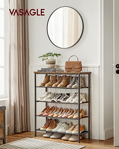 VASAGLE Shoe Rack, 5-Tier Shoe Storage Organizer for Entryway and Closet, Holds 12-16 Pairs of Shoes, 4 Fabric Shelves, Steel Frame, Industrial, Rustic Brown and Black ULBS036B01 - color: Rustic Brown + Black, size: 5 Tiers (29.5"W)