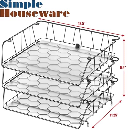 Simple Houseware Stackable Wide Entry Desk File Document Letter Tray with Liner, Wire Grid, 3 Packs, Black - color: Black, size: Wide Entry