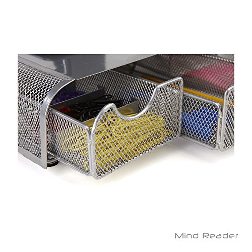Mind Reader Perch Monitor Stand Desk Organizer, Silver Metal Mesh - size: 13.25"L x 12.5"W x 3"H
