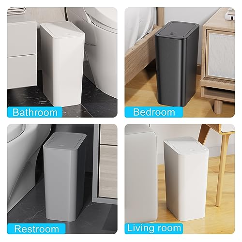 N. NETDOT 3 Pack 10L/2.6 Gal Bathroom Trash Can with Lid, Trash Bin with Press Lid, Small Trash Can/Slim Garbage Cans/Waste Basket for Bathroom,Kitchen,Office,Bedroom - Black,Gray,Off White - color: Black-Gray-Off White