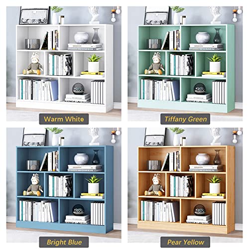 IOTXY Open Shelf Low Bookcase - Wooden 3-Tier Floor Standing Display Cabinet Organizer with Base, 7 Cubes Short Horizontal Bookshelf in Pear Yellow - color: Pear Yellow, size: 80CM Base