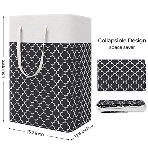 StorageRight Laundry Basket Hamper Large Collapsible Laundry Hamper with Easy Carry Handles，Freestanding Clothes Hampers for Laundry, Bedroom, Dorm, Clothes, Towels, 75L, Clover Black - color: Clover Black, size: 75L