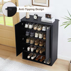 Shoe Cabinet, 5 Tier Wooden Shoe Storage Organizer Cabinet with Adjustable Shelves, Shoes Rack Accent Cabinet for Entryway Hallway Living Room, Black - color: Black