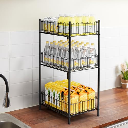 OYEAL Water Bottle Holder Rack 3 Tier Soda Drink Organizer Vertical Metal Food Storage Shelf for Kitchen Countertop Pantry, Can Storage Organizer for Pantry - size: 3-Tier