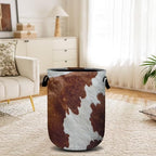 Brown Cow Skin Laundry Basket, Laundry Hamper Collapsible Oxford Cloth with Handle Clothes Toy Storage Bin for Bathroom Laundry Room Bedroom 15.7 X 20 Inch - color: Brown Cow Skin