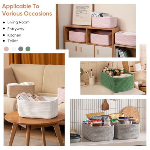 OIAHOMY 4 Pack 14.17*11.02*6.3IN Storage Baskets for Organizing Shelves, Woven Rope Baskets for Organizing Books, Clothes, Decorative Basket for Living Room, Nursery, Bedroom, Gift Basket, Green - color: Green