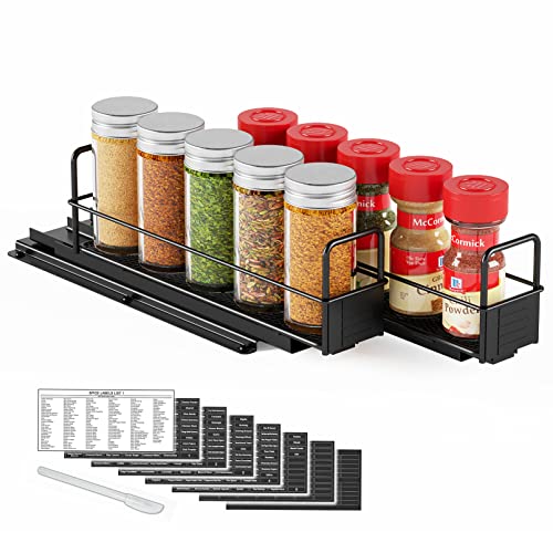 SpaceAid Pull Out Spice Rack Organizer for Cabinet, Heavy Duty Slide Out Seasoning Kitchen Organizer, Cabinet Organizer, with Labels, 5.2" W x10.8 D x4 H, 2 Drawers 1-Tier - style: Two 2"W Drawers, 1-Tier