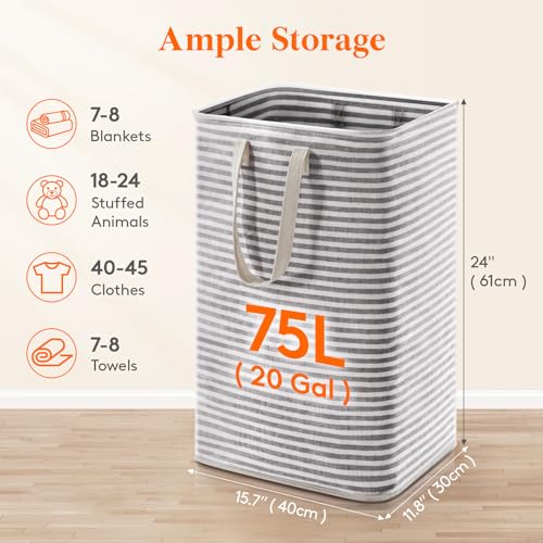 Lifewit 75L Large Collapsible Laundry Hamper, Tall Foldable Dirty Clothes Baskets Waterproof, Freestanding Design with Easy Carry Handles in Dorm Bedroom Bathroom College, Black - color: Black, size: 75L