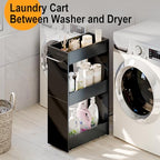 MARTY Wood Rolling Storage Cart 7.9" W, 3 Tier Slim Utility Kitchen Cart on Wheels Laundry Room Bathroom Organizers Narrow Shelves with Handle Mobile Shelving Unit for Small Places, Black - color: Black