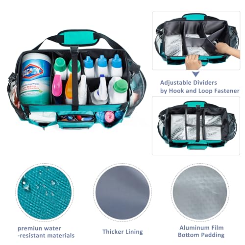 Large Cleaning Supplies Organizer-Cleaning Caddy Organizer With Handles & Shoulder Strap-Cleaning Bags for Cleaning Suppliers-Housekeepers Wearable Cleaning Tote 2023 Upgraded, Teal - color: Teal