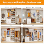 Closet System with 2 Sets, 4FT-10FT Closet Organizer Systems with 3 Wooden Drawers 7 Shelves & 3 Hanging Rods, Walk in Closet freestanding Corner Modular Closet Storage System White (4FT)