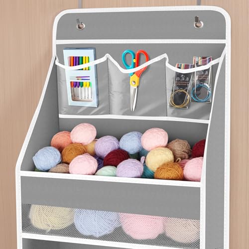 Univivi 5-Shelf Space Saving Door Storage Over Door Hanging Organizer with 4 Large Capacity Roomy Pockets Closet Cabinet Wall Mount Hanging Easy Install Storage Organizers for Baby Nursery (Grey) - color: Grey, size: 5 LAYER