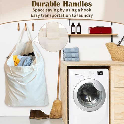 Canvas Laundry Bag 33"Wx 35"H, Thick Canvas Laundry Bag with Handles & Drawstring, Extra Large Heavy Duty Washable Basket Liner Hamper Liner Storage Sack (Beige XL, 1 Pack) - color: Beige, size: XL 33"W x 35"H┃1 Pack