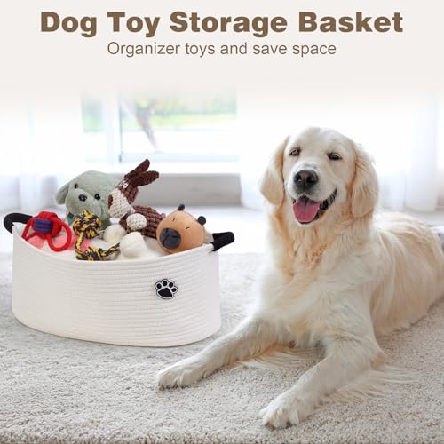Optish Dog Toy Basket, Toy Box and Bin for Dog Cat Storage, 19.7" X 11" X 7.9" (30L) Large Woven Basket for Blanket Storage, Rope Baskets for Living Room, Bedroom, White - color: White, size: 19.7"L x 11"W x 7.9"H (30L)