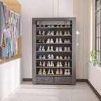 OYREL Shoe Rack Storage Cabinet 32 Pairs Organizer Shelf Tall for Shoes Large Free Standing Racks Vertical Shoe Holder Stand with Cover Two Boxes Closet - size: 8Tier with 2bins Grey