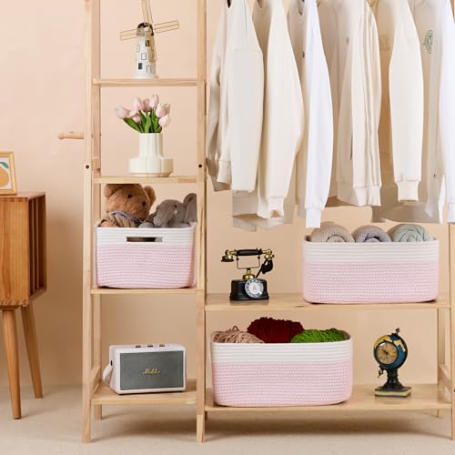 MiniArk Large Storage Baskets for Shelves, Closet Organizers Bins for Clothes Blanket Towels, Baby Nursery, Toy Baskets Box, Woven Rope Baskets, 17 x 13 x 7.5”, 2 Packs Woven Pink - color: Woven Pink, size: 2pcs-L17×W13×H7.5"