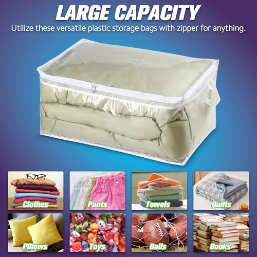 HIBAG 20 Gallon Large Storage Bag for Clothes, Zipper Clothing Storage Bag, Clear Organizer with Reinforced Handles, for Comforters Blankets Pillows Bedding (2 Pack) - size: 20 gal Clear - 2 pack