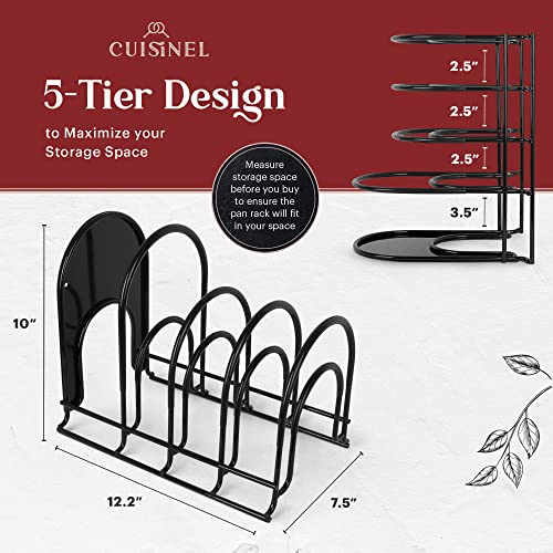 Pan Organizer - Silicone-Coated Non-Slip 12" Heavy Duty Skillet Rack - Kitchen Counter/Cabinet Organization Storage - Holder for Cookie Sheet, Cutting Board, Cast Iron Cookware, Dish, Pot, Lid Stand - color: Black, size: 12" Premium Silicone