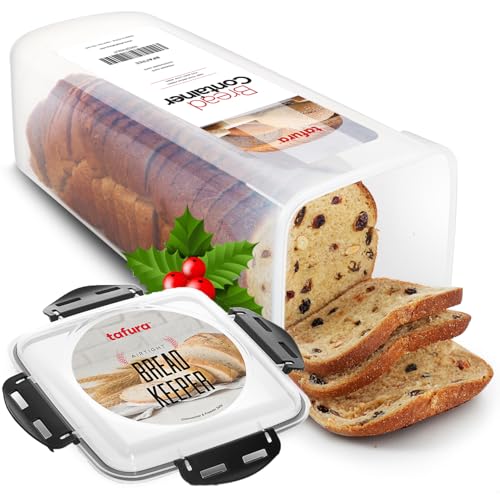 Tafura Bread Container - 5.8 Liter BPA Free Plastic Bread Box - Container/Holder for Homemade Loaves and Baked Goods with Black Airtight Lid