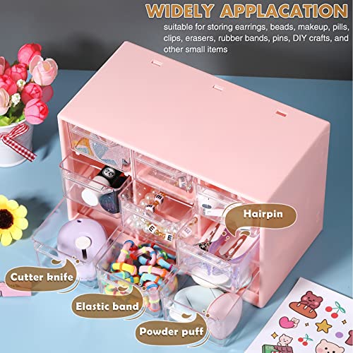 Amyhill 6 Pcs Mini Drawer Organizer Small Organizer with 9 Drawers Plastic Desktop Craft Storage Box for Office Home Room Jewelry Cosmetics Collection(Pink) - color: Pink