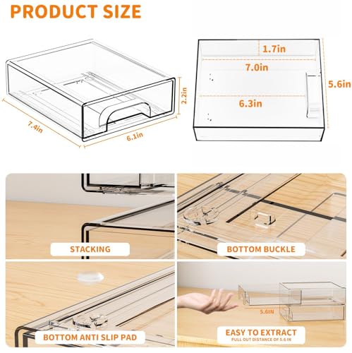 Yieach 4 Pack Small Clear Stackable Storage Drawers,2.2'' Tall Desk Organization and Storage,Plastic Office Supply Organizer,Acrylic Storage Containers for Makeup,Hair Clip,Accessory,Pen,Art Crafts - color: Clear-2.2 In Tall, size: 4 PCS