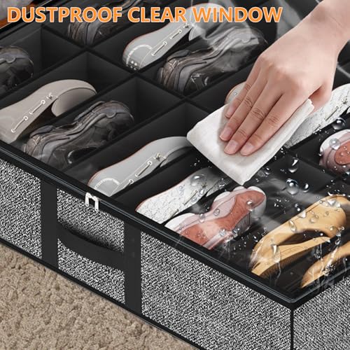 homyfort Under Bed Shoe Storage Organizer Fits 16 Pairs Shoes and 4 Pairs Boots, Underbed Shoe Storage Boxes Bins, Organizador De Zapatos, Extra Large Zapateras Organizer for closet, Black, Set of 2 - color: Black, style: 16 Pairs Shoes + 4 Pairs Boots
