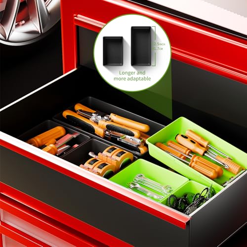 [5 Sizes] [69 PCS] Tool Drawer Organizer, Tool Box Tray, Desk Drawer Tray, Rolling Tool Chest, Toolbox (Black+Green) - color: Black+Green