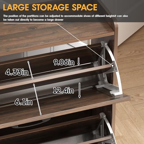 Maupvit Shoe Storage Cabinet with 3 Flip Drawers, Freestanding Organizer with Metal Legs for Entryway, Narrow Shoe Rack Cabinet, Dark Walnut - color: Dark Walnut, style: 3-Drawers