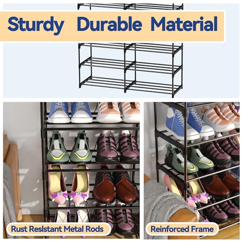 Large Shoe Rack Organizer, 2-Row 8-Tier Tall Shoe Storage Shelf for Closet, Entryway, Garage, Metal Free Standing Shoe Holder for 28-32 Pairs Shoes, Sturdy Stackable Shoe Stand for Bedroom - size: 2 Row 8 Tier