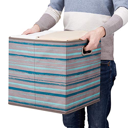 13 inch Collapsible Storage Cubes Bins Teal Stripes Fabric Storage Boxes Foldable Cube Inserts Storage Grey Printed Folding Cloth Storage Baskets Drawer Organizer ,QY-SC05-3 - color: Brush Gradient