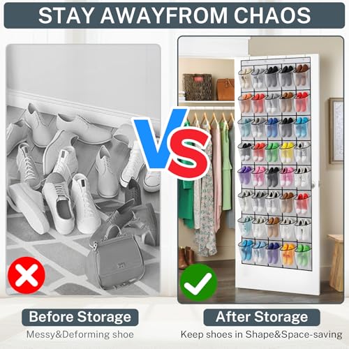 40 Large Mesh Pocket Over the Door Shoe Organizer,Hanging Shoe Rack for Door,Hualleko Shoes Organizer Hanger with Large Capacity, Shoes Storage Holder Sturdy Non-woven Fabric - Stores 20 Pairs (White) - color: White