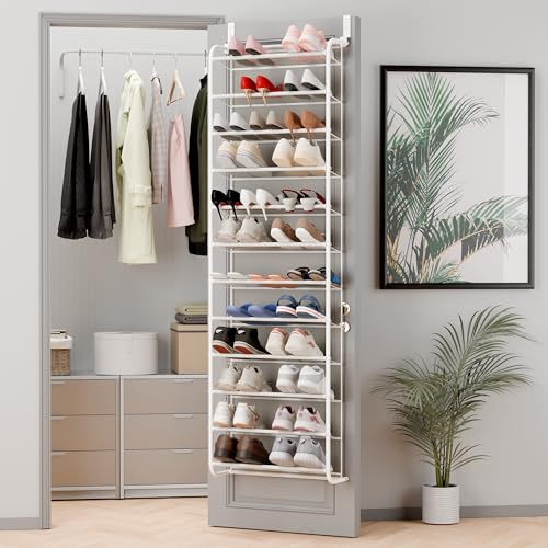 Whitmor 36 Pair Over The Door Shoe Organizer, 12 Tier Hanging Shoe Organizer, Heavy Duty Metal & Mesh Shoe Holder, Hanging Shoe Rack for Closet Organizer & Storage, 69"L x 21.7"W x 7.5"H, Matt White - color: Matt Finish White, size: Shoe Rack