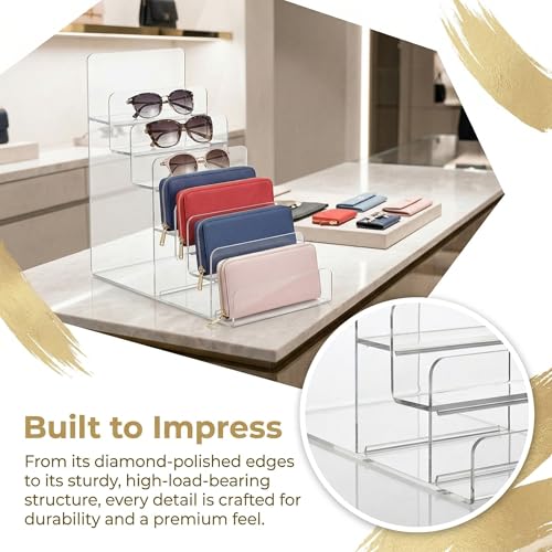 Cabilock 6-Tier Clear Acrylic Display Stand - Multi-Level Wallet Organizer for Sunglasses and Purse Display, Tiered Perfume & Cologne Stand for Men, Slim Riser for Artist Alley & Vendor Craft Show - size: 6 Tier Clear