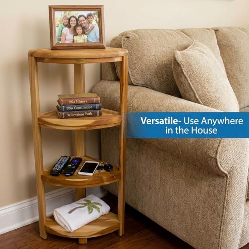 EcoDecors Corner Snazzy Corner Four Tier Natural Color Shelf Waterproof Teak Wood Shower Bench Stool Seat Chair For Inside Shower Provides Safety, Storage, and Organization For Bathroom Accessories - size: 4 tier