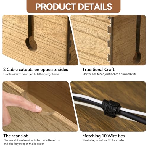 KIRIGEN Wooden Cable Management Box Set of 2 - Solid Wood Large & Small Cord Organizer Hides Power Strips, Chargers & Wires for Desk, TV Stand, Home Office Brown DXH2T-DBR - color: Dark brown