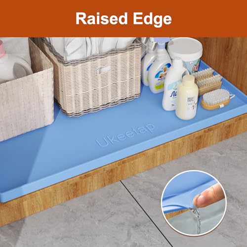 ukeetap Extra Thick Silicone Mat Waterproof with Raised Edge 22" x 19", Under Sink Mat for Kitchen & Bathroom, Kitchen Cabinet Liner, Multi-Purpose for Storage & Protection, Blue - color: Blue, size: 19"L x 22"W