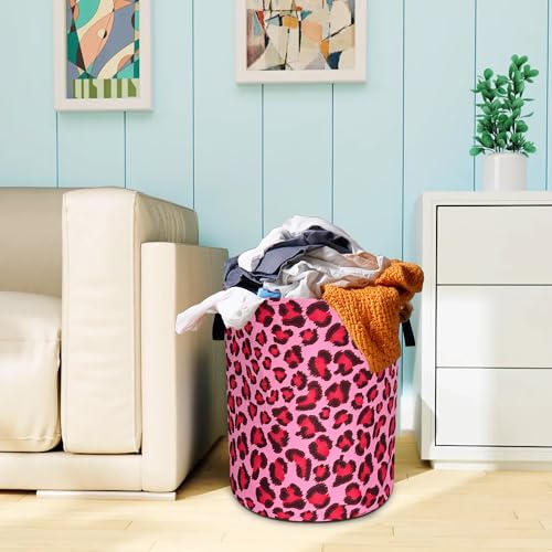 Pink Leopard Laundry Basket Oxford Cloth Funny Cheetah Skin Laundry Hamper With Handle Foldable Portable Clothes Storage Basket 18.9 X 16.5 In Storage Bag For Laundry Room/Bathroom/Bedroom/Dormitories - color: Pink Leopard